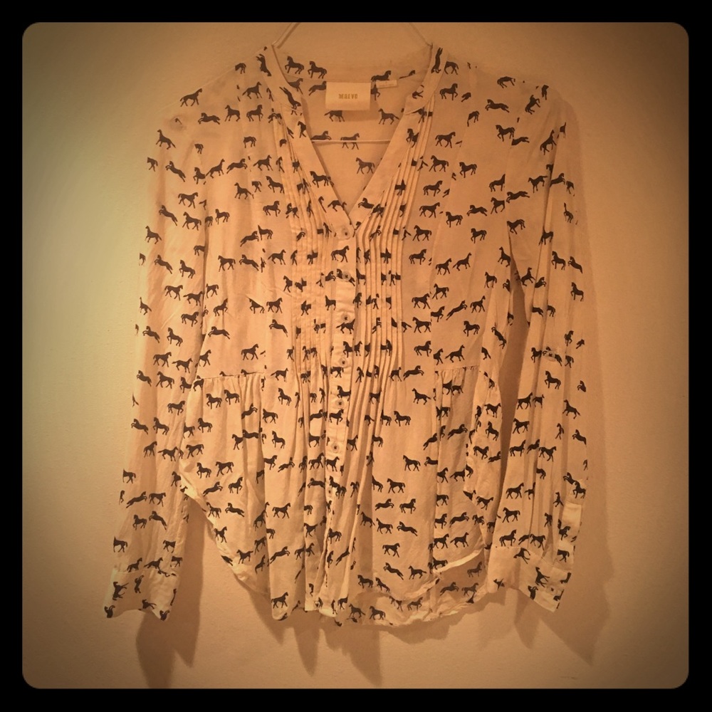 Maeve Anthropologie horse print blouse