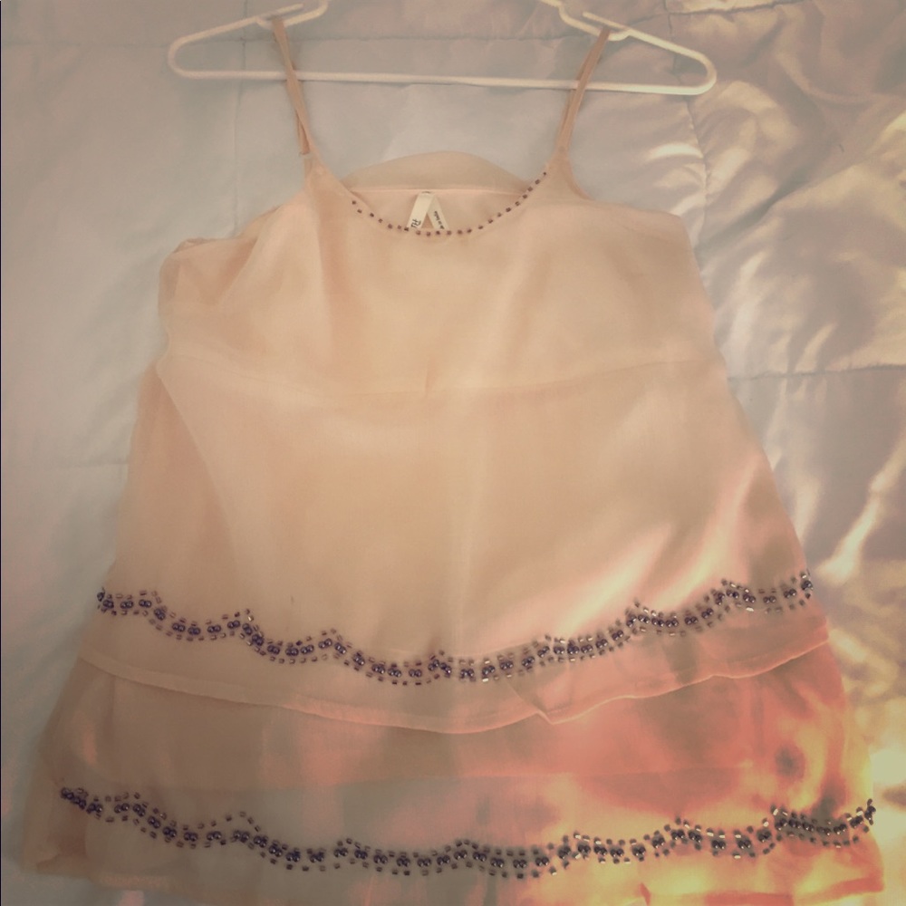 Ruffles light pink tank with beaded embroidery