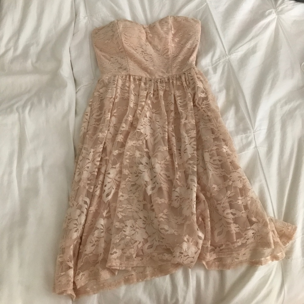 Nude lace strapless dress