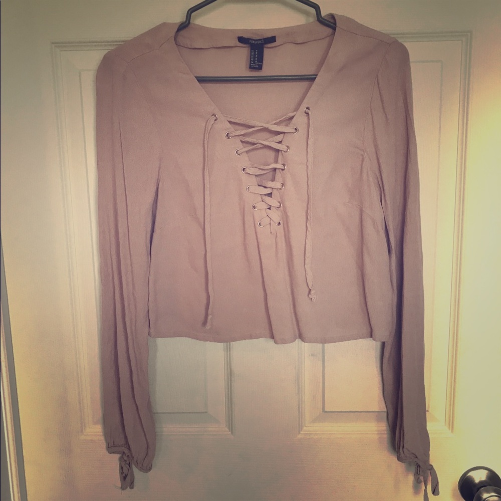 CLEARANCE Lace-up Crop Peasant Top