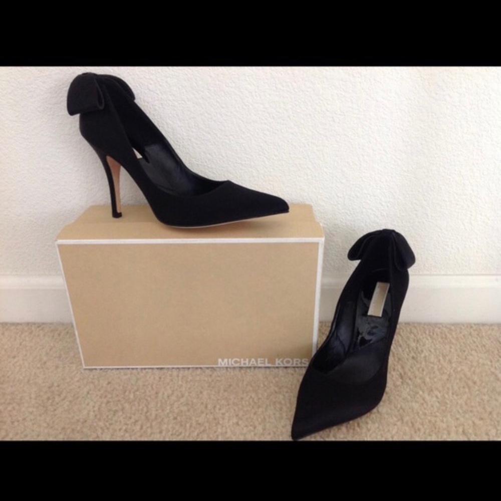 Black Satin Michael Kors "Acadia" Heels