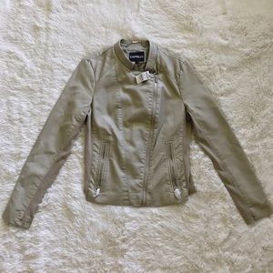 Express Tan Faux Leather Zip-Up Leather Jacket