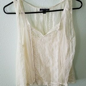 White American early flowy lace tank top