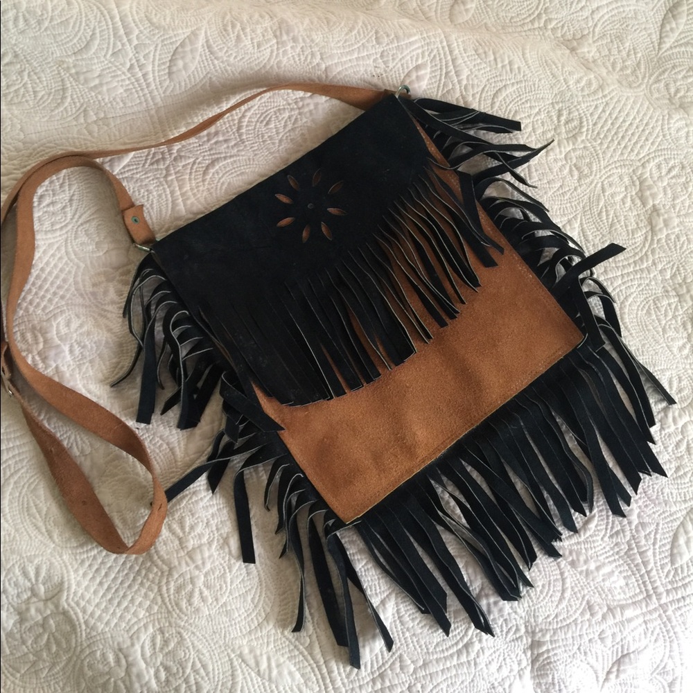 Vintage bohemian suede fringe bag
