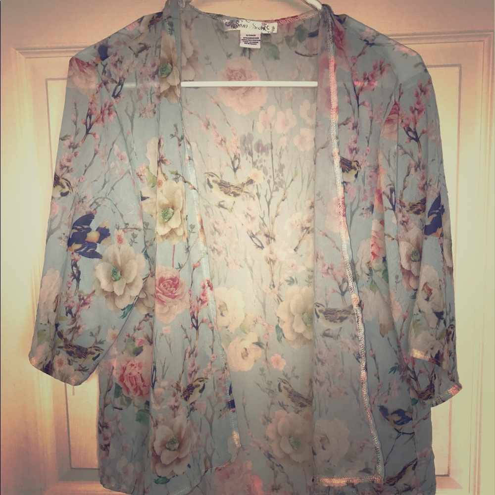 CLEARANCE Sheer Flowered Light Blue Kimono
