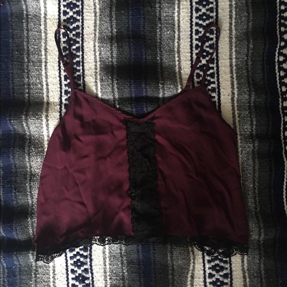 Maroon and Black Lacey Strappy Flowy Crop Top