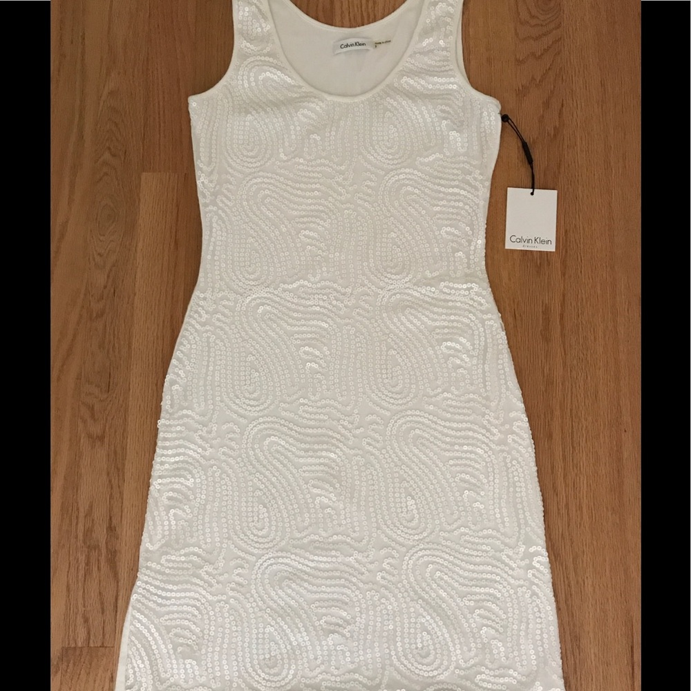 Calvin Klein White Sequined Cocktail Tank Dress - Picture 1 of 6