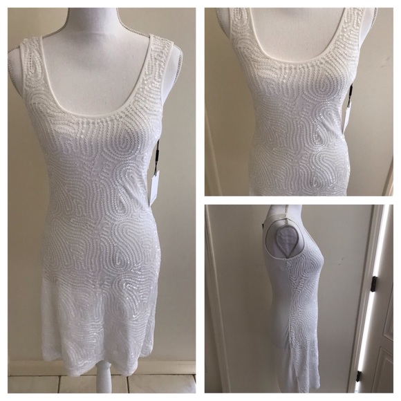 Calvin Klein White Sequined Cocktail Tank Dress - Picture 2 of 6