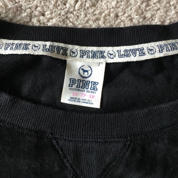 PINK Black Crewneck Fuzzy Sweatshirt sz xs - Picture 2 of 3