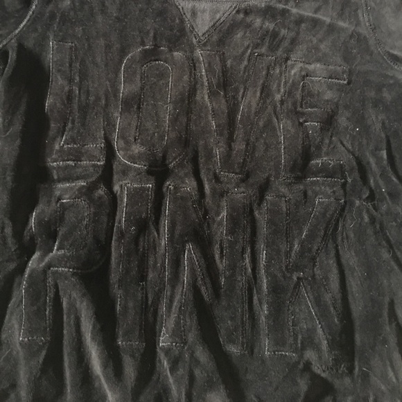 PINK Black Crewneck Fuzzy Sweatshirt sz xs - Picture 3 of 3