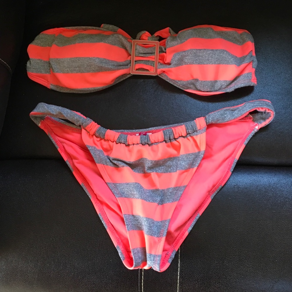 Coral and glittery gray 2 piece swimsuit