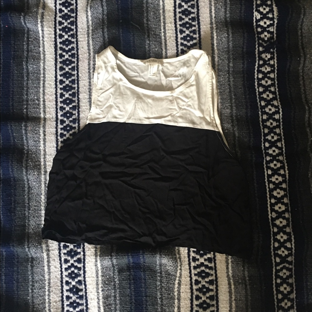 Black and white color block crop top