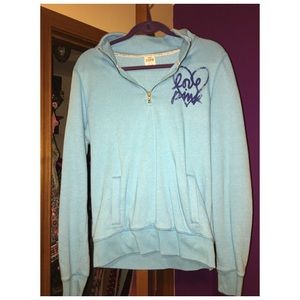 Pink brand baby blue long sleeve hoodie.
