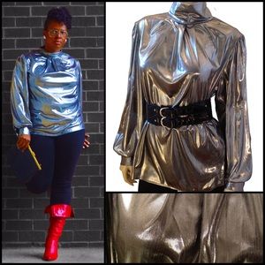 High Collar Silver Metallic Shirt