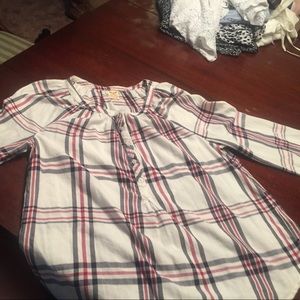 Red, blue ,and white plaid half button down.