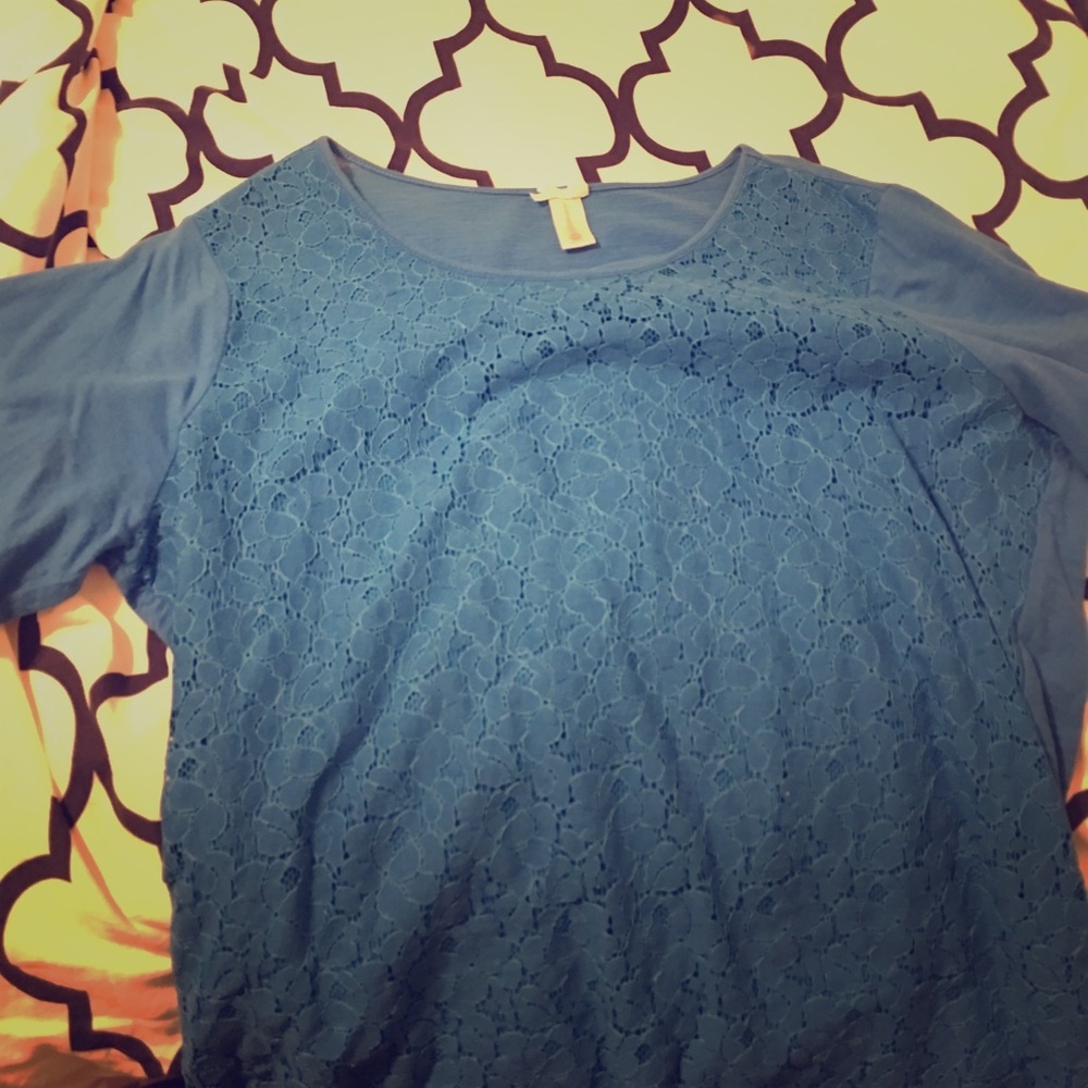 Blue Lace Top 3/4 Sleeves