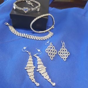 3 rhinestone braclets & 2 pairs rhinestone earring
