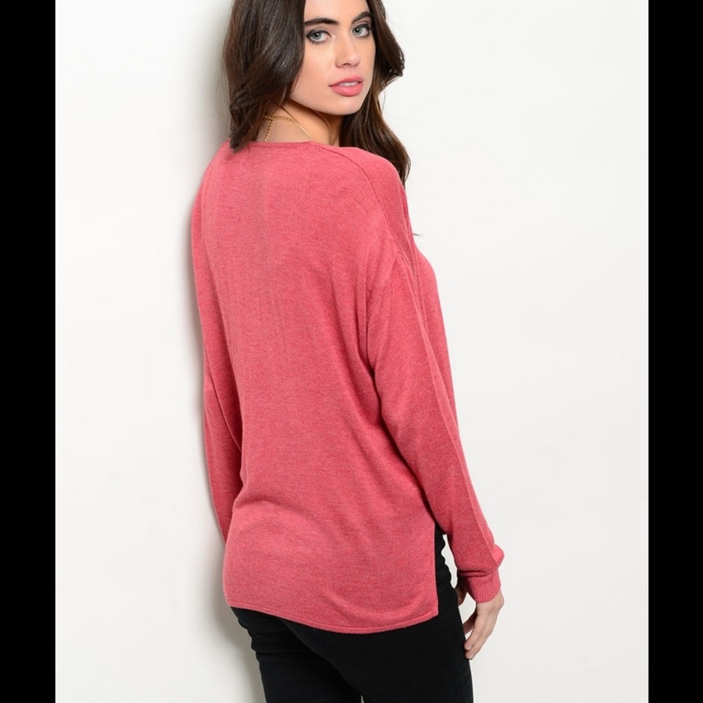 MAUVE LIGHT WEIGHT SURPLUS HIGH LOW HEM SWEATER - Picture 2 of 2