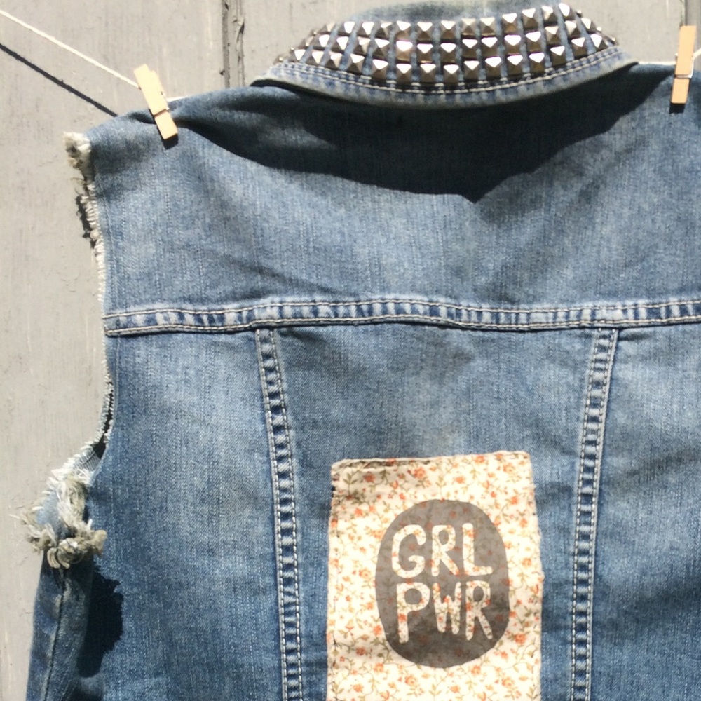 Forever 21 Studded Jean Vest with GRL PWR Patch - Picture 2 of 6