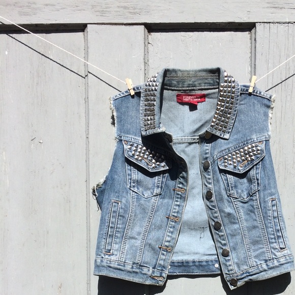 Forever 21 Jackets & Blazers - Forever 21 Studded Jean Vest with GRL PWR Patch