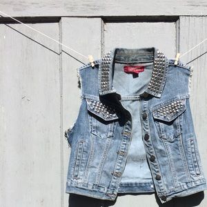 Forever 21 Studded Jean Vest with GRL PWR Patch