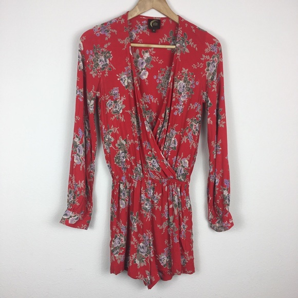 Blu Moon Other - Blu Moon Women's Red Floral Romper Small