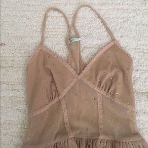 Urban outfitters beige gold chiffon dress