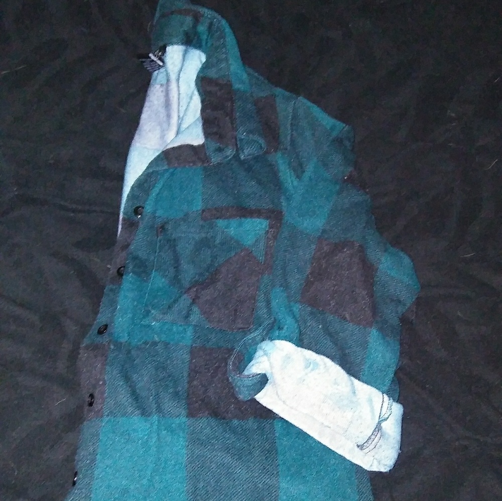 TODAY ONLY Dark teal and black plaid button up top
