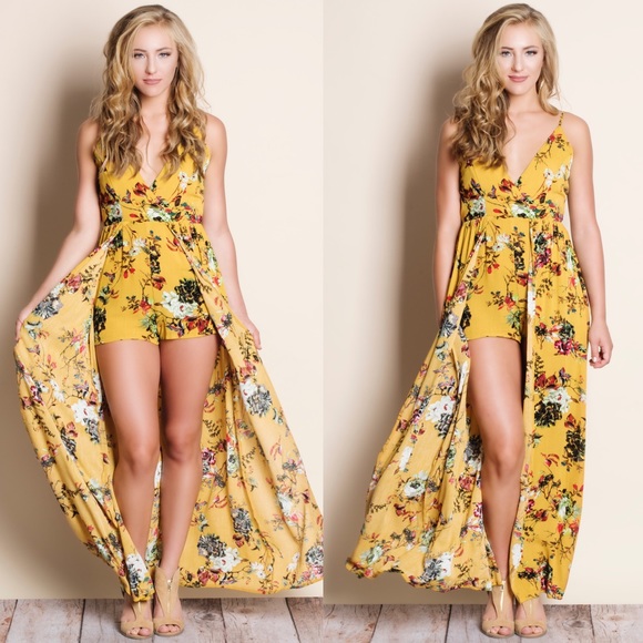 Mustard Floral Maxi Romper - Picture 2 of 5