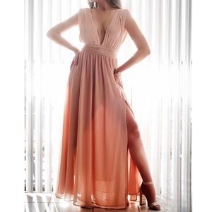 Long v neck and open back dress