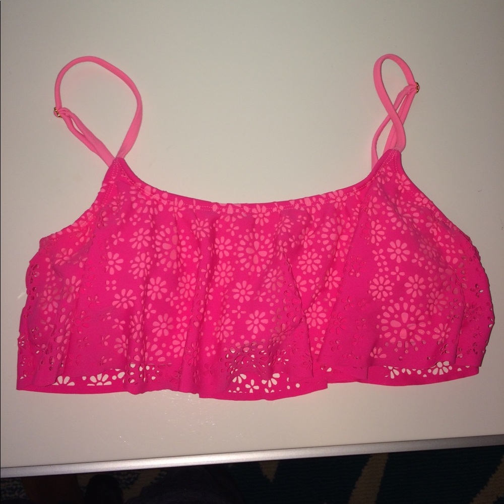 Pink ruffled bathing suit top
