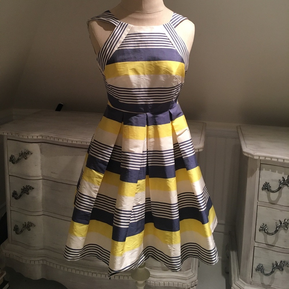 NWT Pleated Anthropologie Yellow Striped Dress