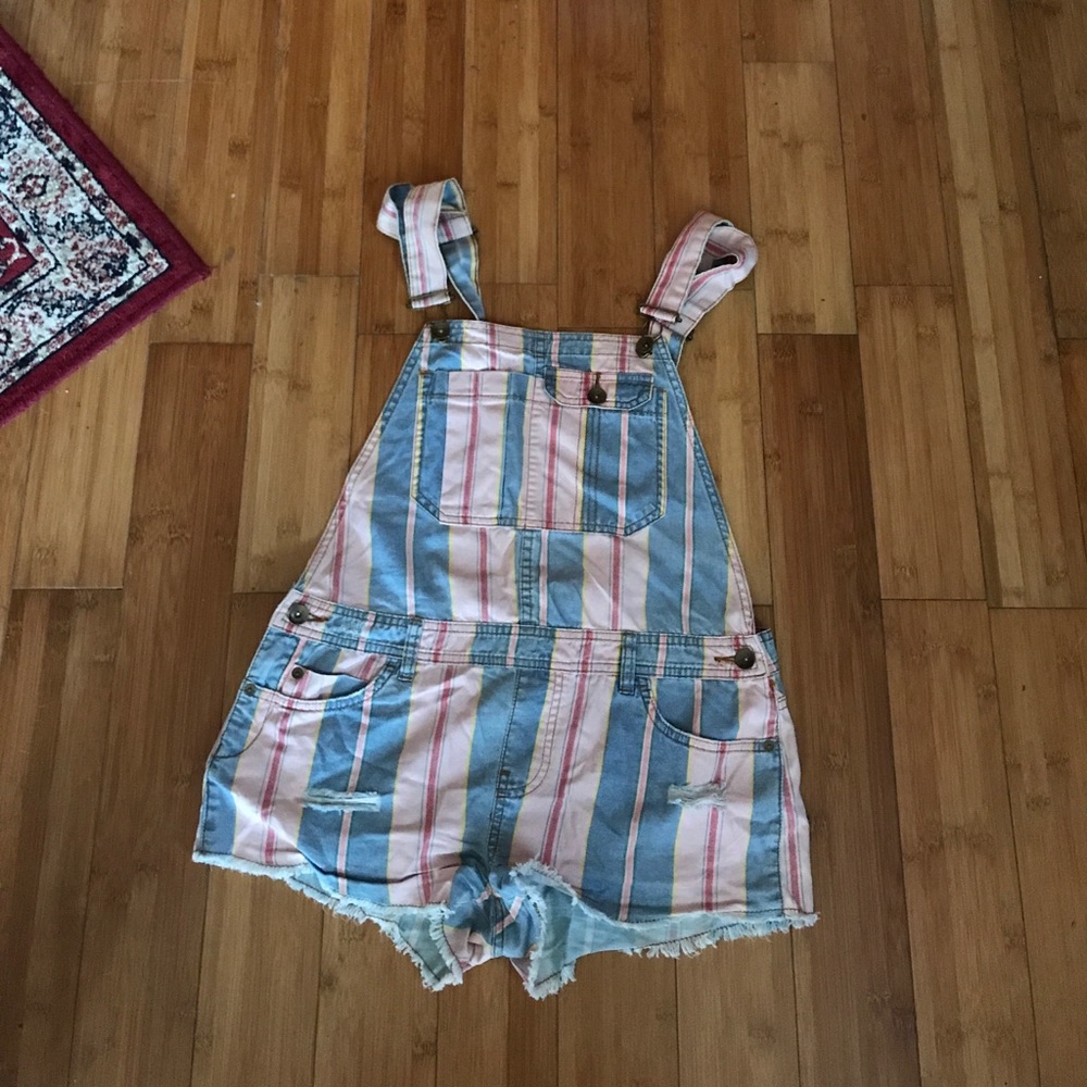 Billabong pastel stripped overalls.