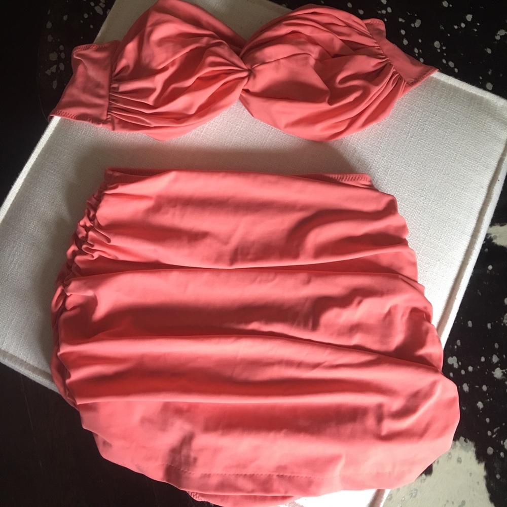 Norma Kamali coral high waisted bathing suit