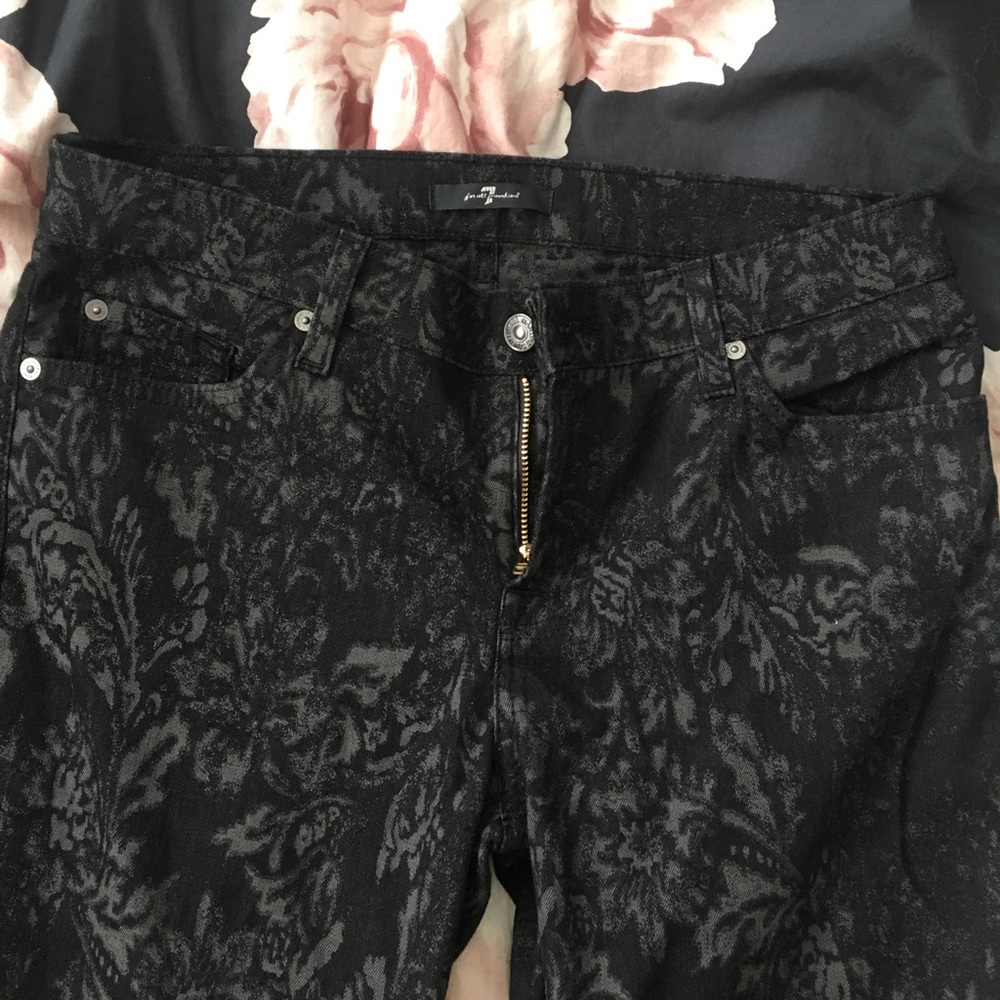 7 for All Mankind Black Pattern Skinny Jeans