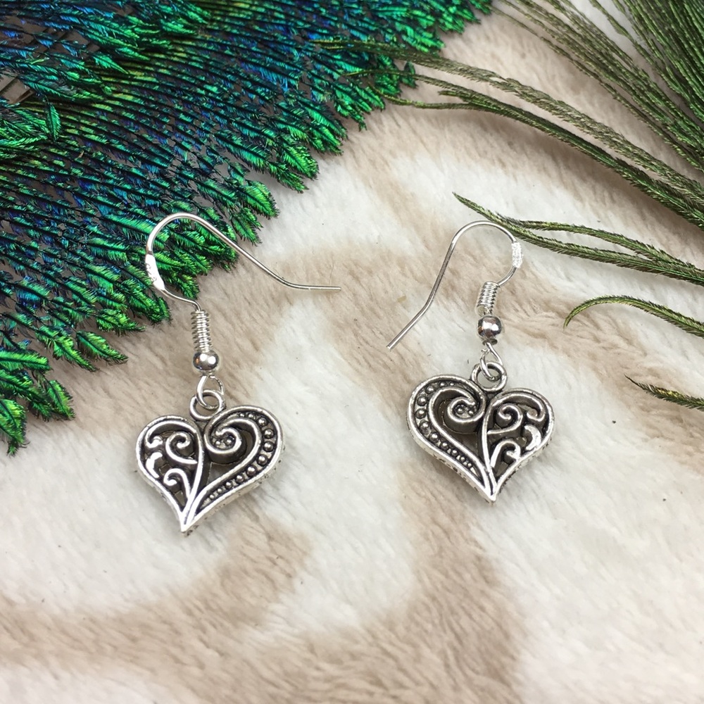 Sterling Silver Tibetan Heart Earrings - Picture 4 of 7
