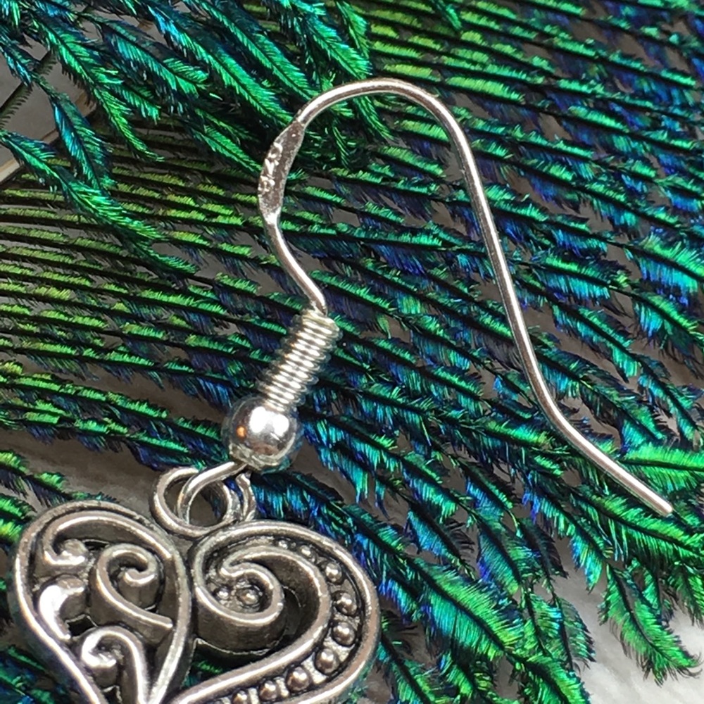 Sterling Silver Tibetan Heart Earrings - Picture 5 of 7