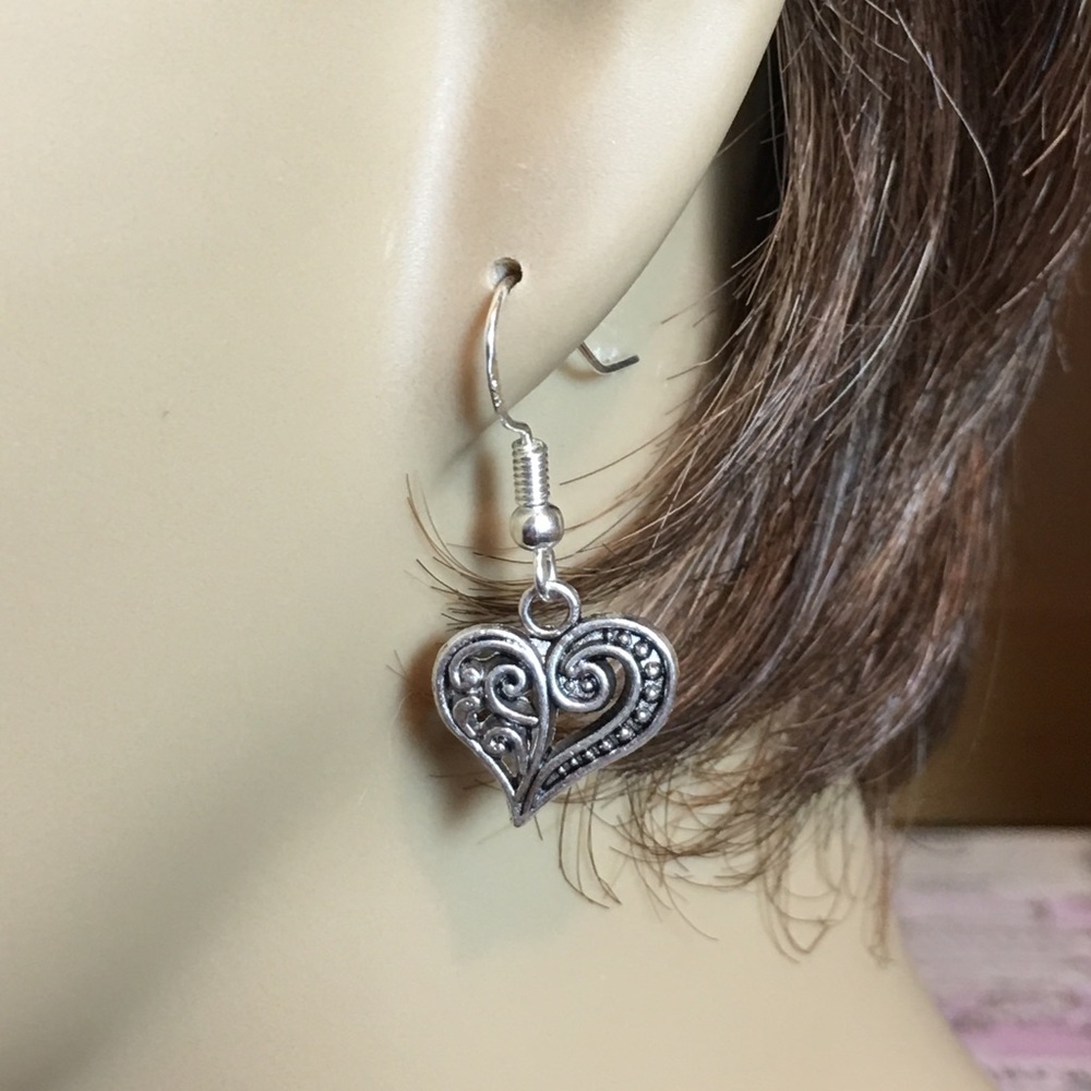 Sterling Silver Tibetan Heart Earrings - Picture 3 of 7
