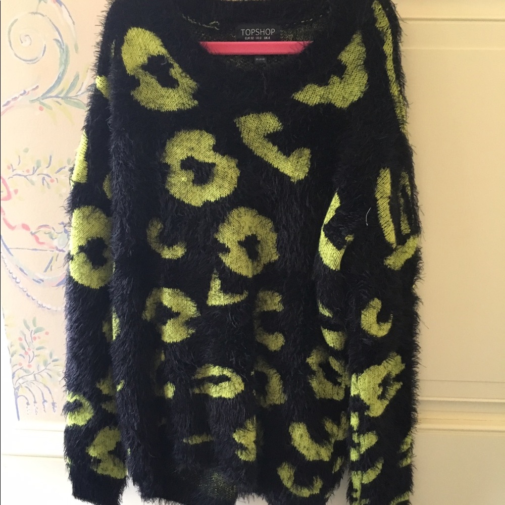 Topshop black and yellow fuzzy sweater