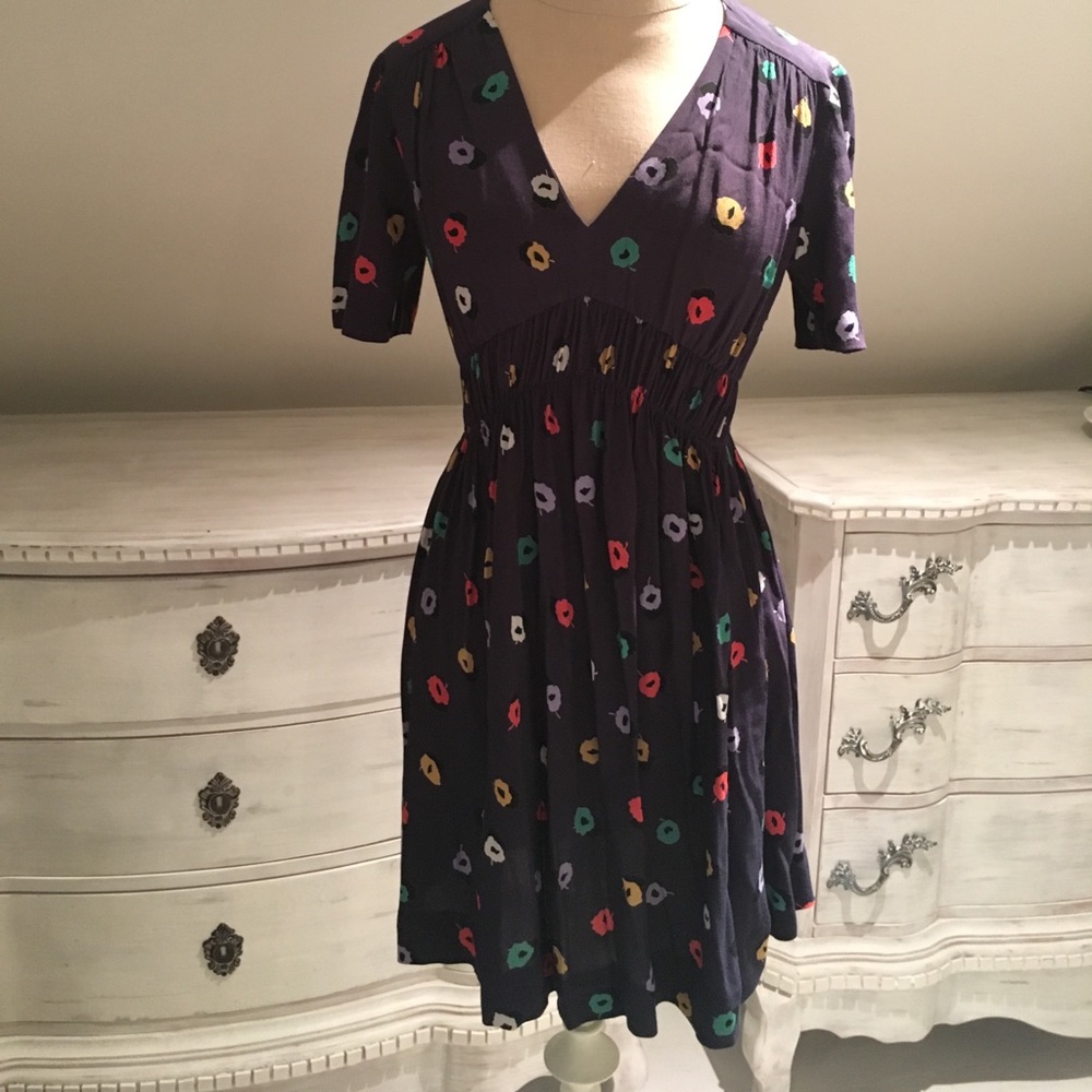 Navy Floral V-neck Anthropologie Dress