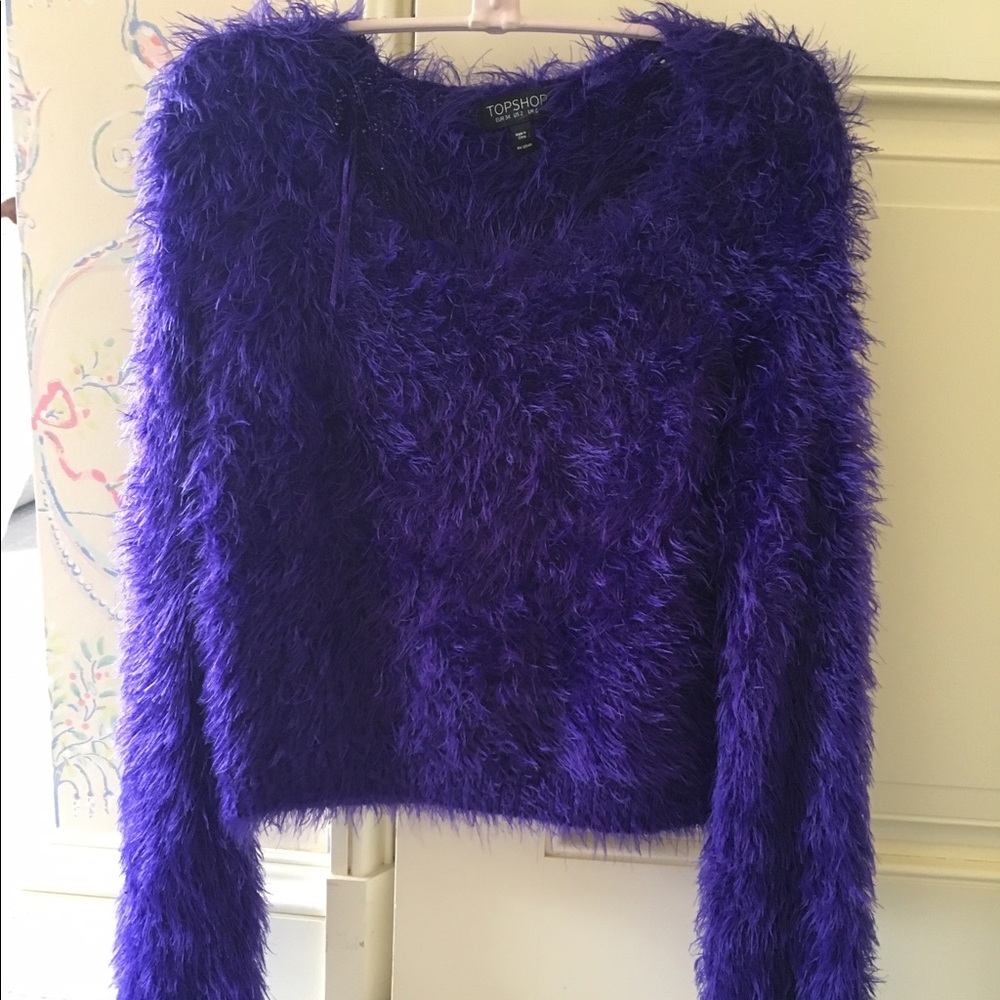 Topshop purple cropped fuzzy sweater