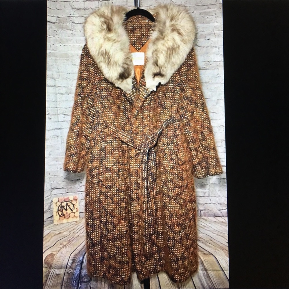 Vtg 60's MOD coat Madison's full length tweed fox