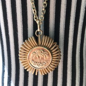 Long gold palm tree necklace