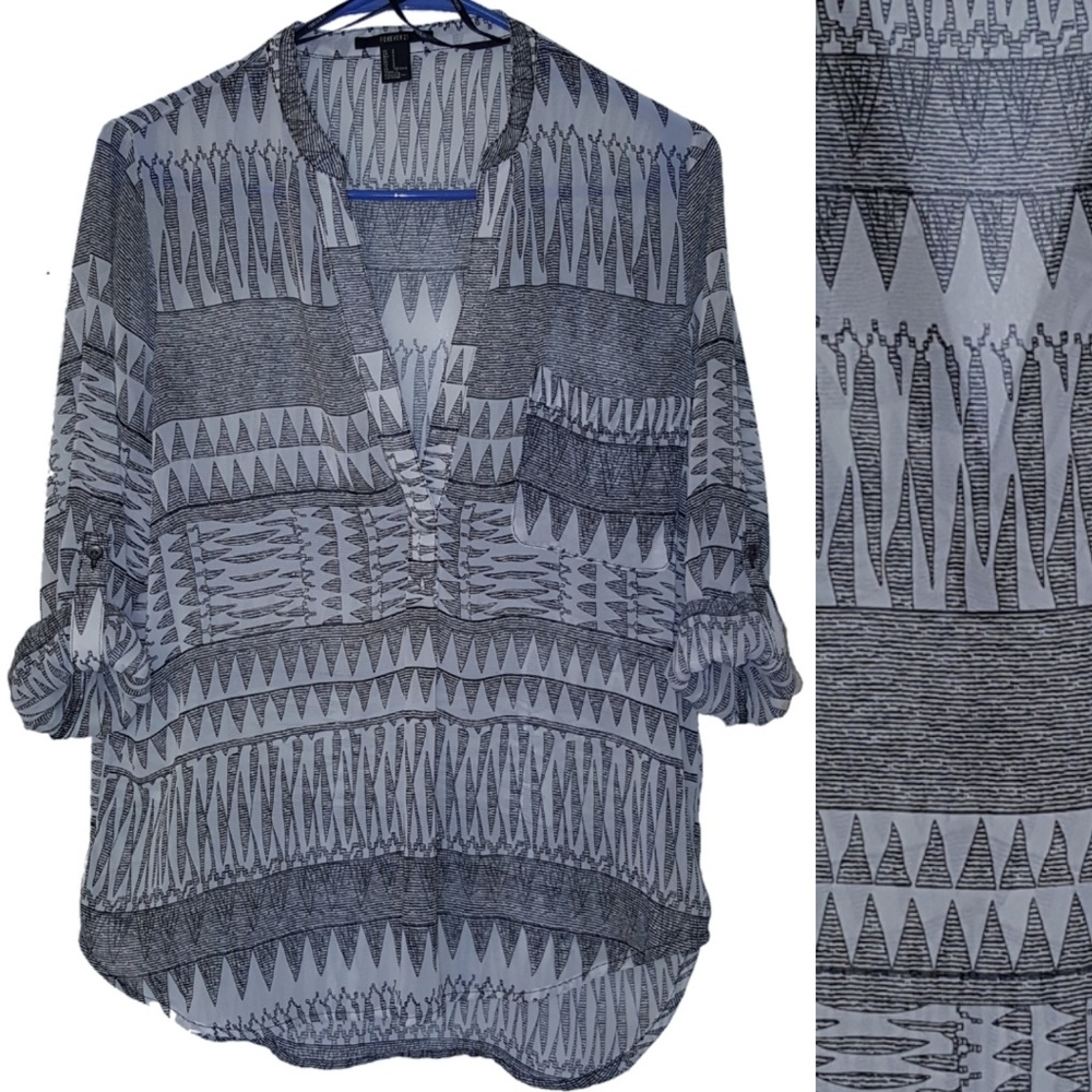 Black & White Print Sheer Blouse