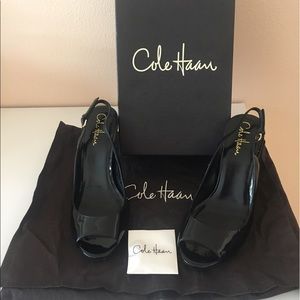 Cole Haan Patent Leather Slingback Peeptoe Pumps