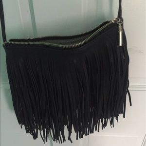 Black fringe cross body bag