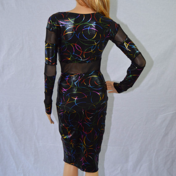 Skirt & top set long sleeve black rainbow stretch - Picture 2 of 2
