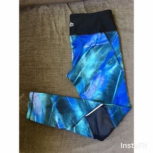 RBX running yoga athletic tights, L, blue green