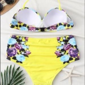 High Waisted Yellow Floral Bikini