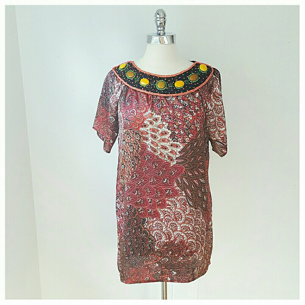 Paisley Embellished Neckline Dress